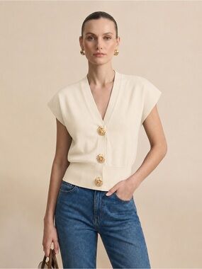 285 V-Neck Cap Sleeve Knit Top